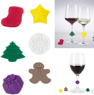 6 Stuks Kerst Thema Kleurrijke Gewijd Cup Marker Glas Siliconen Label Rubber Bril Herkenner Accessoires