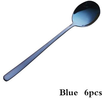 6 Stuks Kleurrijke Rvs Lange Steel Koffielepel Scoop Pollepel Metalen Koreaanse Dessert Lepel Kerst Diner Lepels blauw 6stk