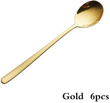 6 Stuks Kleurrijke Rvs Lange Steel Koffielepel Scoop Pollepel Metalen Koreaanse Dessert Lepel Kerst Diner Lepels goud 6stk