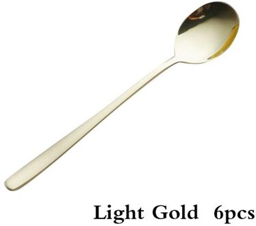 6 Stuks Kleurrijke Rvs Lange Steel Koffielepel Scoop Pollepel Metalen Koreaanse Dessert Lepel Kerst Diner Lepels licht goud 6stk