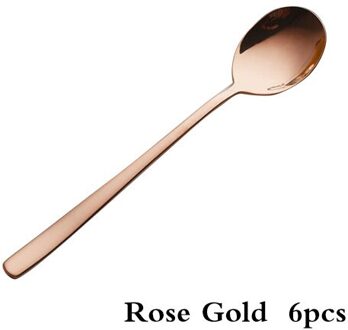 6 Stuks Kleurrijke Rvs Lange Steel Koffielepel Scoop Pollepel Metalen Koreaanse Dessert Lepel Kerst Diner Lepels roos goud 6stk