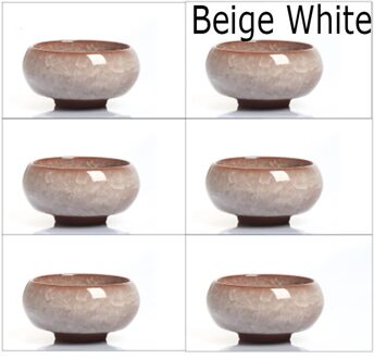 ! 6 Stuks Kung Fu Thee Cup Set Crackle Glazuur 30Ml Travel Chinese Porselein Theekopje Keramische Yixing Paarse Klei Thee service Beige wit