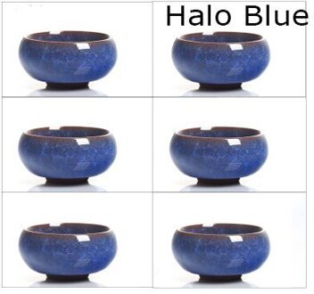 ! 6 Stuks Kung Fu Thee Cup Set Crackle Glazuur 30Ml Travel Chinese Porselein Theekopje Keramische Yixing Paarse Klei Thee service Halo blauw