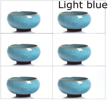 ! 6 Stuks Kung Fu Thee Cup Set Crackle Glazuur 30Ml Travel Chinese Porselein Theekopje Keramische Yixing Paarse Klei Thee service licht blauw