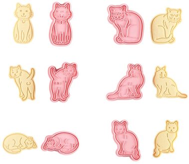 6 Stuks Leuke Hond Kat Cookie Cutter Set Plastic Diy 3D Bakvorm Cake Cookie Cutter Cartoon Biscuit Bakken Tools decoratie Gereedschappen 6stk kat