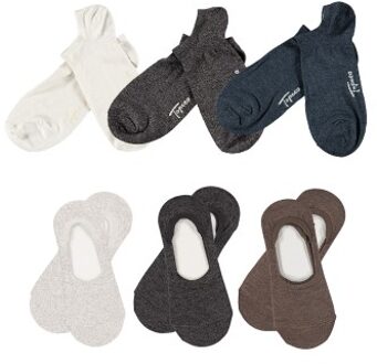 6 stuks Men Bamboo Mix Sneaker And No Show Sock Versch.kleure/Patroon,Wit,Grijs - Maat 41/45