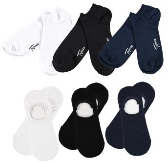 6 stuks Men Cotton Sneaker And No Show Sock * Actie * Zwart,Versch.kleure/Patroon,Wit - Maat 41/45