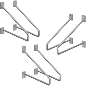 6 stuks plankbeugel, 220 mm, zilver, gemaakt van staal, haarspeld plankbeugels, zwevende plankbeugel, Zilverkleurig