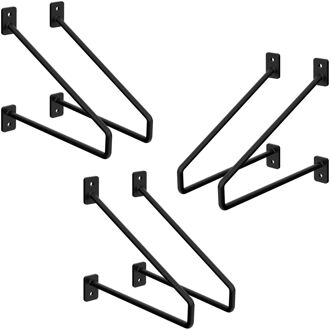 6 stuks plankbeugel 220 mm, zwart, gemaakt van staal, haarspeld plankbeugels, zwevende plankbeugel, haarspeld