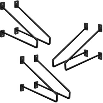 6 stuks plankbeugel 265 mm, zwart, gemaakt van staal, haarspeld plankbeugels, zwevende plankbeugel, haarspeld