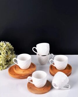 6 Stuks Porselein Koffie Met Bamboe Plaat-Turkse Koffie )