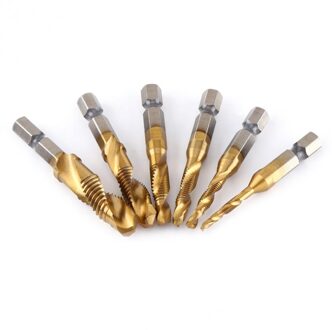 6 Stuks Set Hss 4241 Hex Shank Spiral Tap Countersink Boor Ruimer Titanium Zachte Metalen Tikken Aanschuiner Metric M3 * 4*5*6*8*10