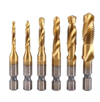 6 Stuks Set Hss 4241 Hex Shank Spiral Tap Countersink Boor Ruimer Titanium Zachte Metalen Tikken Aanschuiner Metric M3 * 4*5*6*8*10