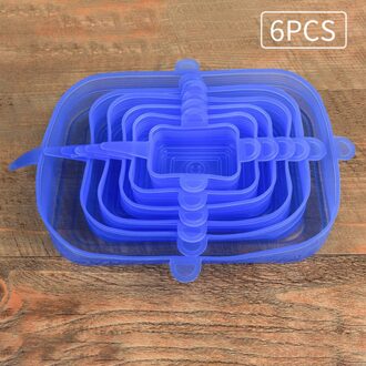 6 Stuks Silicone Stretch Deksels Herbruikbare Luchtdicht Voedsel Wrap Covers Houden Verse Afdichting Kom Elastische Wrap Cover Keuken Kookgerei 6stk blauw US