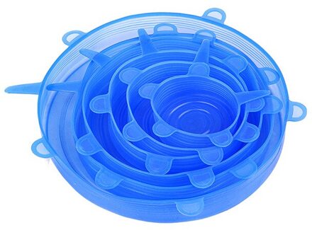 6 Stuks Silicone Stretch Deksels Herbruikbare Luchtdicht Voedsel Wrap Covers Houden Verse Afdichting Kom Elastische Wrap Cover Keuken Kookgerei blauw