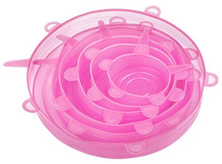 6 Stuks Silicone Stretch Deksels Herbruikbare Luchtdicht Voedsel Wrap Covers Houden Verse Afdichting Kom Elastische Wrap Cover Keuken Kookgerei roze