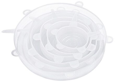 6 Stuks Silicone Stretch Deksels Herbruikbare Luchtdicht Voedsel Wrap Covers Houden Verse Afdichting Kom Elastische Wrap Cover Keuken Kookgerei wit