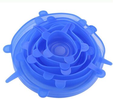6 Stuks Silicone Stretch Deksels Universele Deksel Siliconen Kom Pot Deksel Siliconen Cover Pan Koken Voedsel Verse Cover Magnetron Cover Blauw