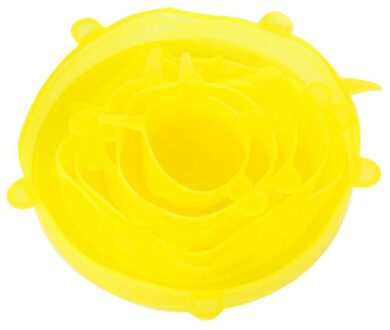 6 Stuks Silicone Stretch Deksels Universele Deksel Siliconen Kom Pot Deksel Siliconen Cover Pan Koken Voedsel Verse Cover Magnetron Cover geel