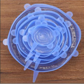 6 Stuks Silicone Stretch Deksels Universele Silicone Voedsel Wrap Kom Pot Deksel Herbruikbare Siliconen Cover Pan Koken Keuken Accessoires blauw