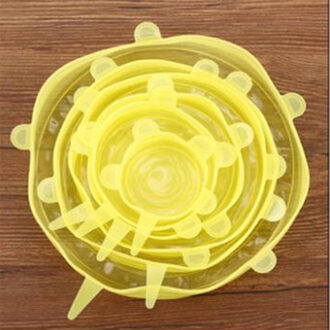 6 Stuks Silicone Stretch Deksels Universele Silicone Voedsel Wrap Kom Pot Deksel Herbruikbare Siliconen Cover Pan Koken Keuken Accessoires geel