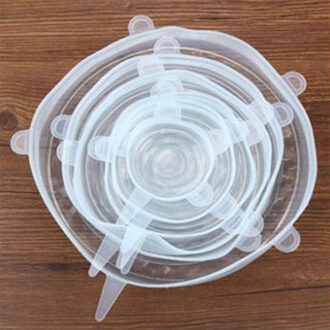 6 Stuks Silicone Stretch Deksels Universele Silicone Voedsel Wrap Kom Pot Deksel Herbruikbare Siliconen Cover Pan Koken Keuken Accessoires transparant