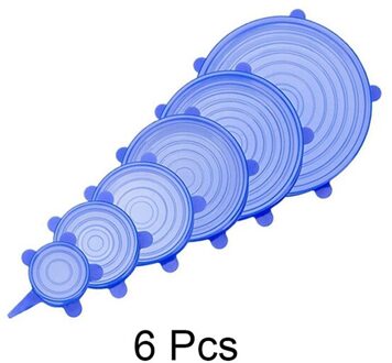 6 Stuks Silicone Stretch Deksels Universele Silicone Voedsel Wrap Kom Pot Deksel Siliconen Cover Pan Koken Keuken Accessoires 6stk blauw