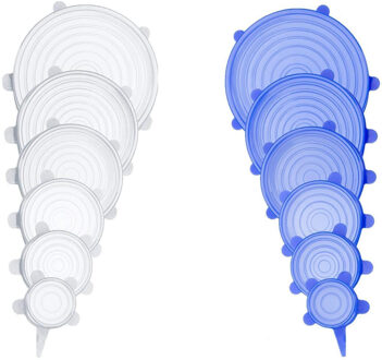 6 STUKS Silicone Stretch Deksels Universele Silicone Voedsel Wrap Kom Pot Deksel Siliconen Cover Pan Koken Keuken Accessoires C187 blauw