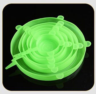 6 Stuks Silicone Stretch Deksels Universele Silicone Voedsel Wrap Kom Pot Deksel Siliconen Cover Pan Koken Keuken Accessoires groen