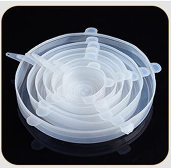 6 Stuks Silicone Stretch Deksels Universele Silicone Voedsel Wrap Kom Pot Deksel Siliconen Cover Pan Koken Keuken Accessoires wit