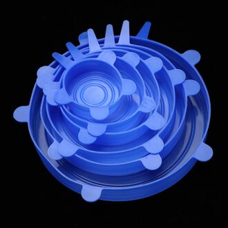 6 Stuks Siliconen Deksels Pp Voedsel Stretch Deksels Voedsel Siliconen Cover Herbruikbare Voedsel Wrap Plastic Deksel Saran Wrap Gisting Universele deksel blauw Silicone Lids
