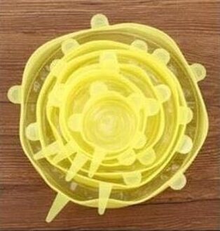 6 Stuks Siliconen Kookgerei Deksels Stretch Deksels Cover Voor Kom Container Voedsel Wrap Kom Pot Deksel Houden Verse Afdichting Deksel geel