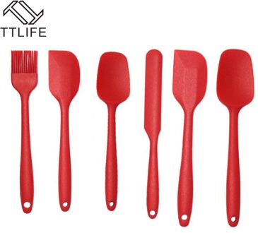 6 Stuks Siliconen Spatel Set Keuken Accessoires Non-stick Hittebestendig Spatels Turner Voor Koken Bakken Mengen Bakken gereedschap rood