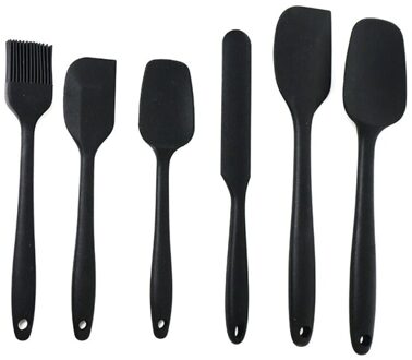 6 Stuks Siliconen Spatel Set Keuken Accessoires Non-stick Hittebestendig Spatels Turner Voor Koken Bakken Mengen Bakken gereedschap zwart