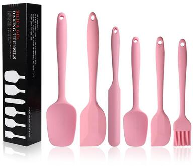 6 Stuks Siliconen Spatels Cake Schrapers Hittebestendig Olie Borstel Non-stick Bakken Keukengereedschap Bakken Tools roze