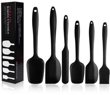 6 Stuks Siliconen Spatels Cake Schrapers Hittebestendig Olie Borstel Non-stick Bakken Keukengereedschap Bakken Tools zwart