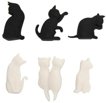 6 Stuks Siliconen Wijnglas Mark Creatieve Wijnglas Herkenner Cup Distinguisher Party Banket Zwart Wit Leuke Kleine Kat Marker