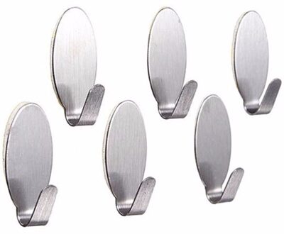 6 Stuks Stok Op Zilveren Haak Sterke Zelfklevende Sticky Jas Hoed Metalen Hanger Thuis Badkamer Keuken Rvs Houder