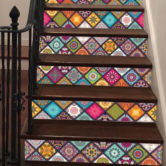 6 Stuks Verwijderbare Trappen Sticker Stap Zelfklevende Keramische Tegels Trap Behang Decal Vinyl Stairway Home Decoratie 18X100Cm Cd