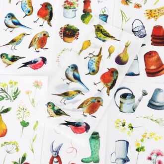 6 Vellen Tuinieren Tijd Bloemen Vogels Papier Stickers Diy Decoratieve Afdichtingspasta Stok Label
