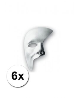 6 witte gezichtsmaskers Phantom - Verkleedmaskers