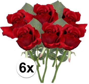 6 x Kunstbloemen steelbloem rode roos 30 cm - Kunstbloemen Rood