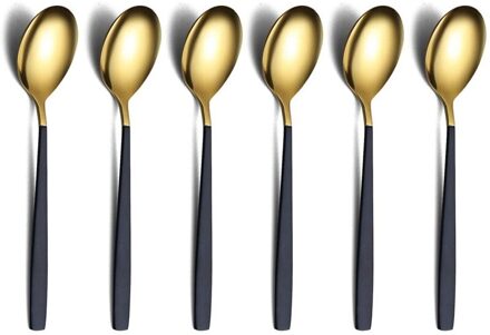 6 Zwart En Goud Electroplated Koffielepels, Modern Roestvrijstalen Theelepel Set, Kleine Lepel, vaatwasmachinebestendig