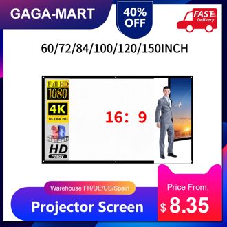 60 ''-150'' Draagbare Projector Scherm Hd 16:9 Wit Dacron Diagonaal Video Projectiescherm Opvouwbaar Muur Gemonteerd Voor thuis Theate 84 duim
