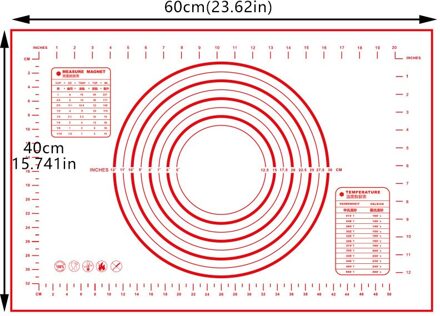 60*40Cm Siliconen Bakken Mat Kneden Deeg Mat Bakken Rollende Gebak Mat Bakvormen Liners Pads Koken gereedschap 60X40CM rood