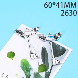 60*41mm 2 stuks Dubbelzijdig Key Lichtmetalen Hanger Voor Diy Sieraden Maken 2 Kleuren Antiek Zilver antiek Brons No.1 2630