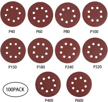 60/80/100 Stuks 5 Inch Haak Loop Schuren Papier Met 8 Gat Zand Pads Set 40 Grit-600 Grit Sander Disc Abrasives Voor Polish Machine 100stk A