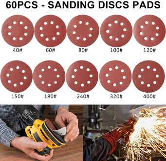 60/80/100 Stuks 5 Inch Haak Loop Schuren Papier Met 8 Gat Zand Pads Set 40 Grit-600 Grit Sander Disc Abrasives Voor Polish Machine 60stk