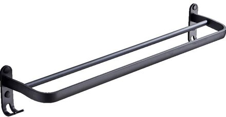 60 Cm Wall Mount Zwart Handdoekenrek Aluminium Dubbele Stang Handdoek Bar Met Haak Voor Home Hotel Badkamer Douche Accessoires