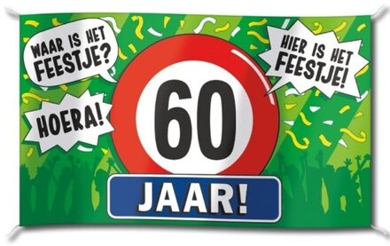 60 jaar feestversiering vlag - 100 x 150 cm - polyester - verjaardag feestartikelen Multi